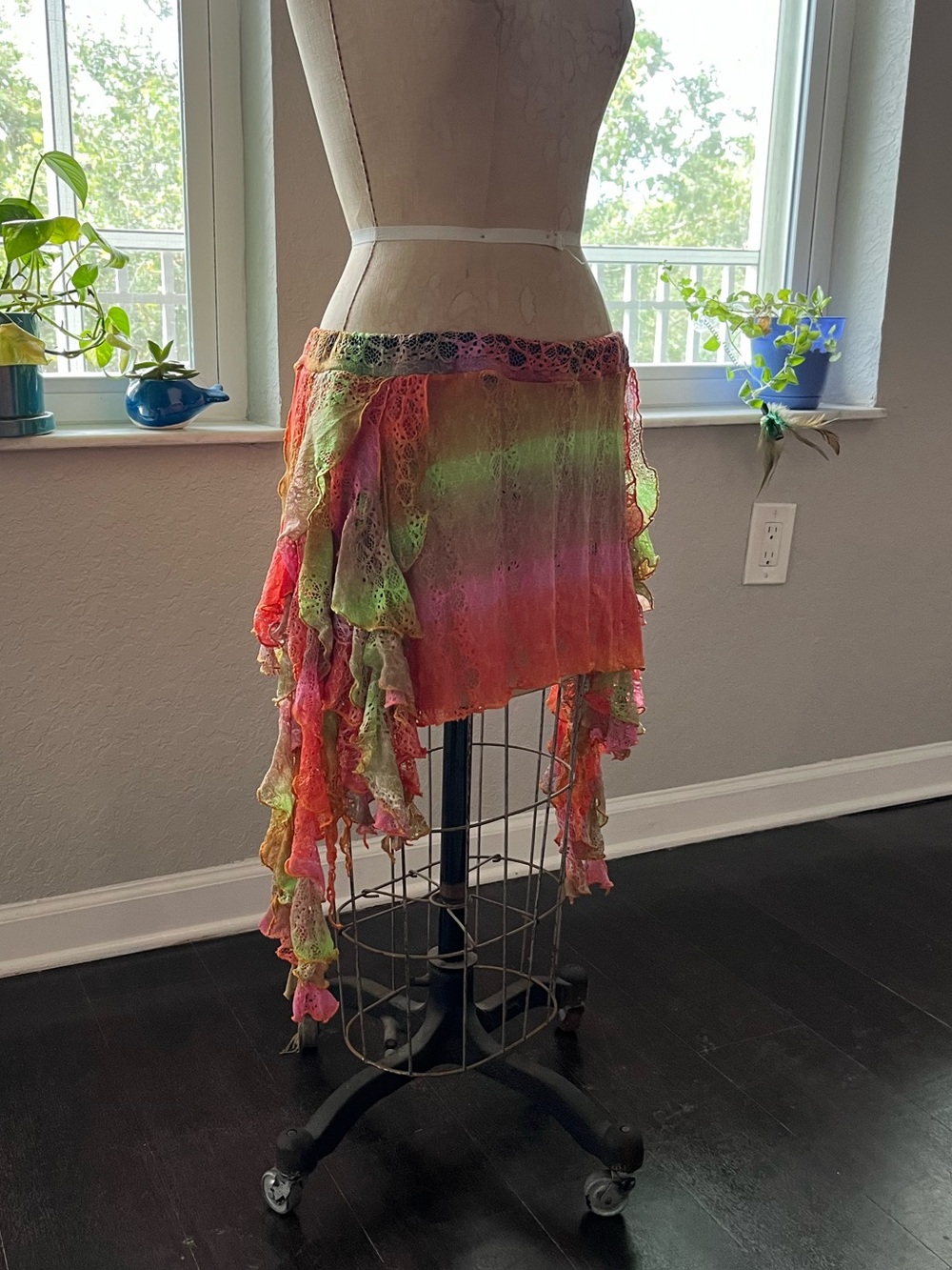 Boho Fairy Multi-Color Ruffled Lace Skirt OOAK handmade